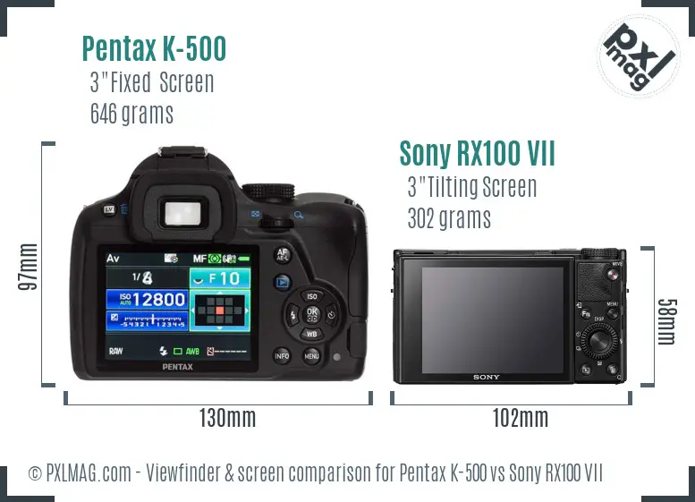 Pentax K-500 vs Sony RX100 VII Screen and Viewfinder comparison