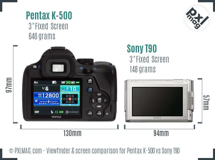 Pentax K-500 vs Sony T90 Screen and Viewfinder comparison