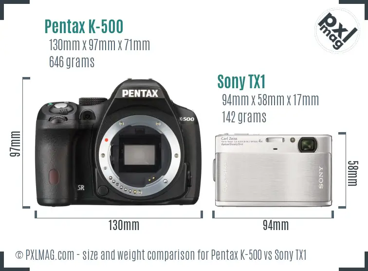 Pentax K-500 vs Sony TX1 size comparison