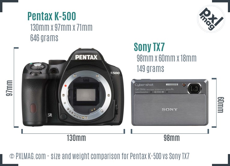 Pentax K-500 vs Sony TX7 size comparison