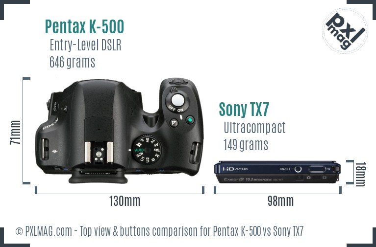 Pentax K-500 vs Sony TX7 top view buttons comparison