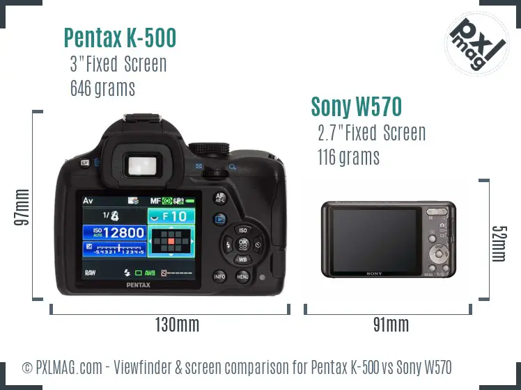 Pentax K-500 vs Sony W570 Screen and Viewfinder comparison