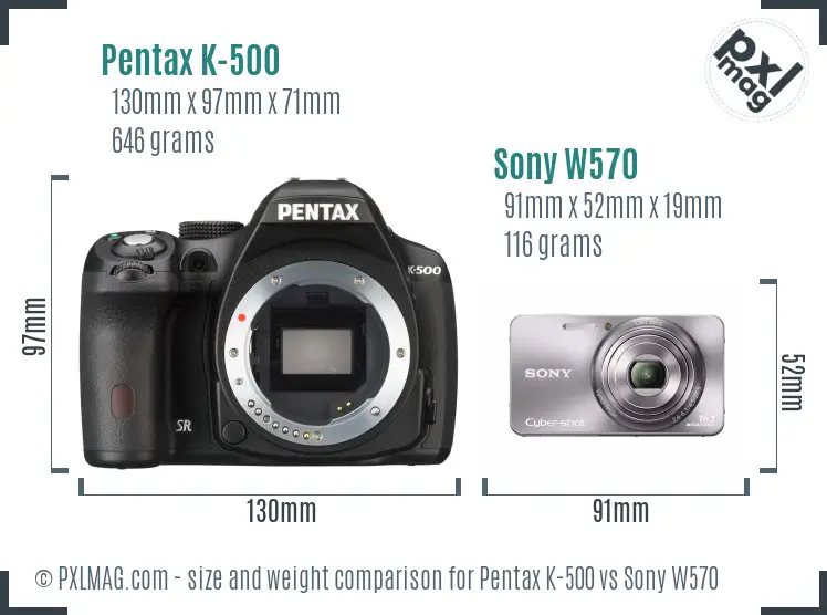 Pentax K-500 vs Sony W570 size comparison