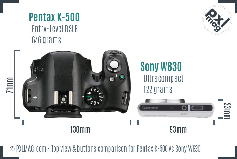 Pentax K-500 vs Sony W830 top view buttons comparison
