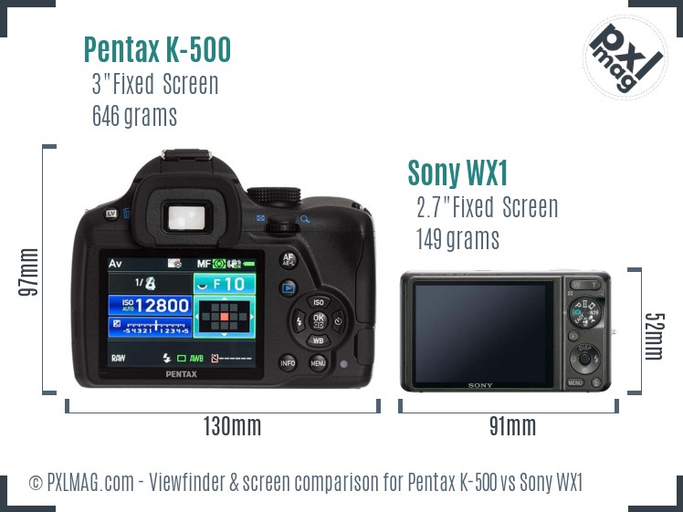 Pentax K-500 vs Sony WX1 Screen and Viewfinder comparison