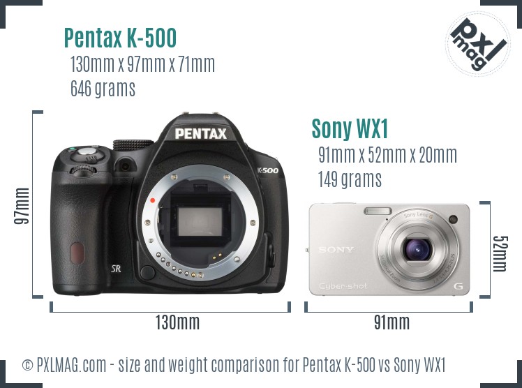 Pentax K-500 vs Sony WX1 size comparison Pentax K-500 vs Sony WX1 size comparison