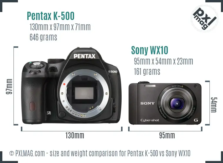 Pentax K-500 vs Sony WX10 size comparison