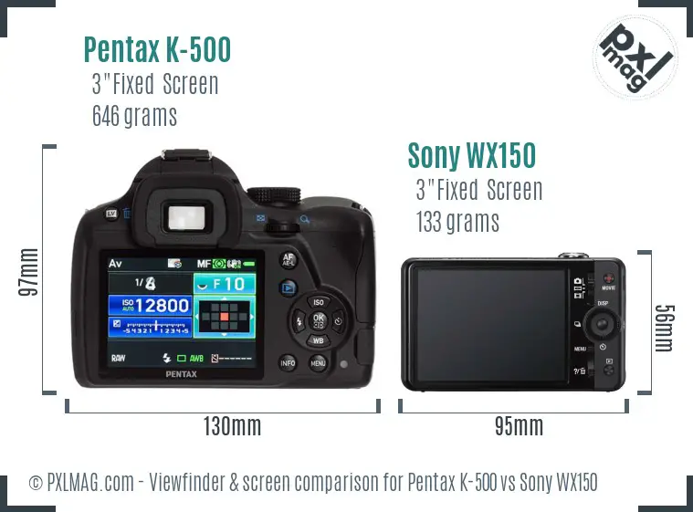 Pentax K-500 vs Sony WX150 Screen and Viewfinder comparison