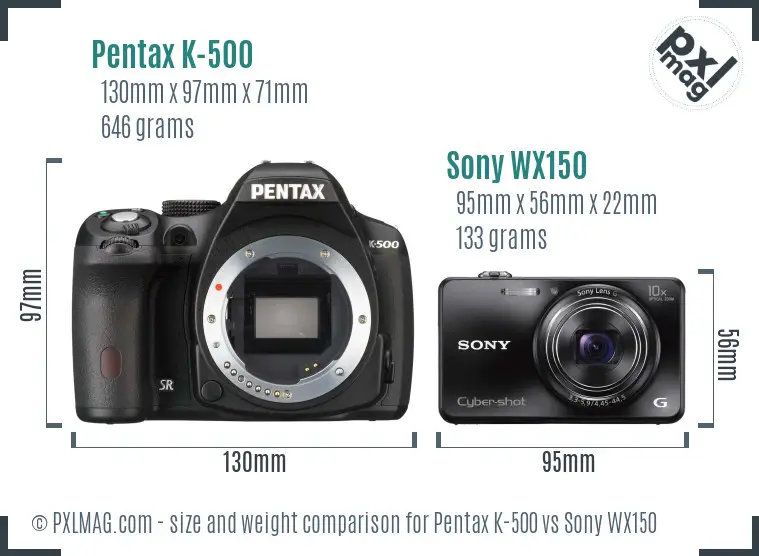 Pentax K-500 vs Sony WX150 size comparison