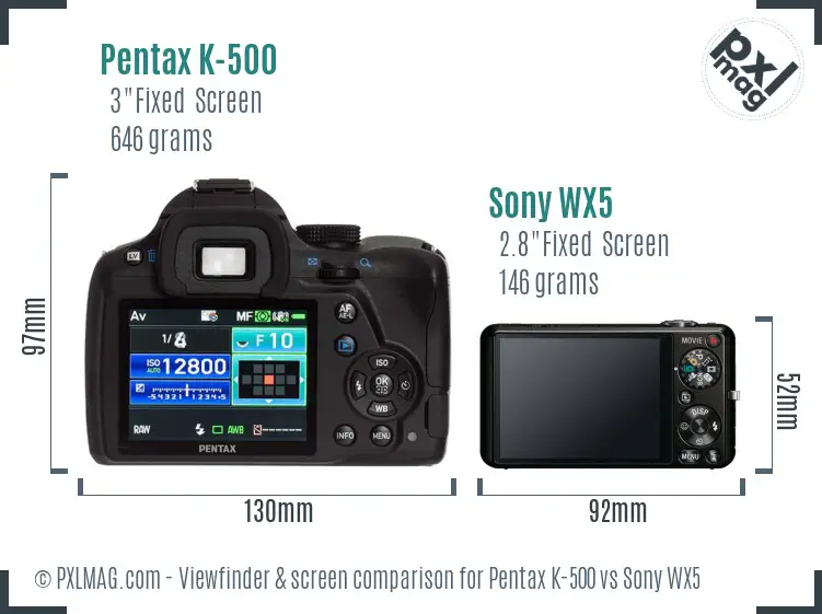 Pentax K-500 vs Sony WX5 Screen and Viewfinder comparison