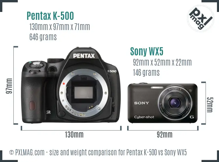 Pentax K-500 vs Sony WX5 size comparison