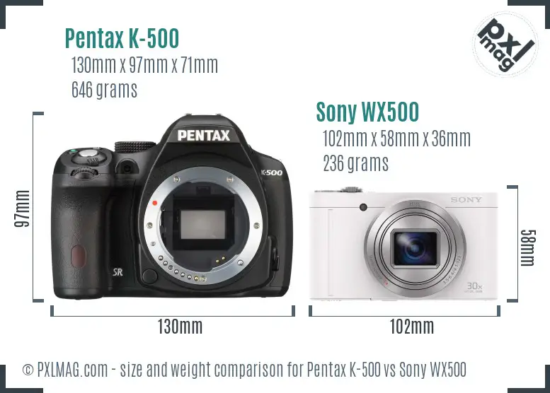 Pentax K-500 vs Sony WX500 size comparison