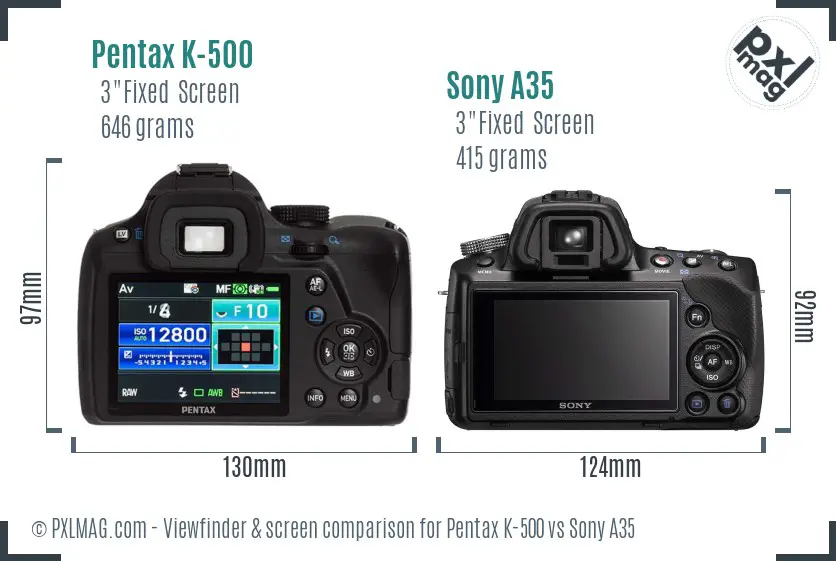 Pentax K-500 vs Sony A35 Screen and Viewfinder comparison