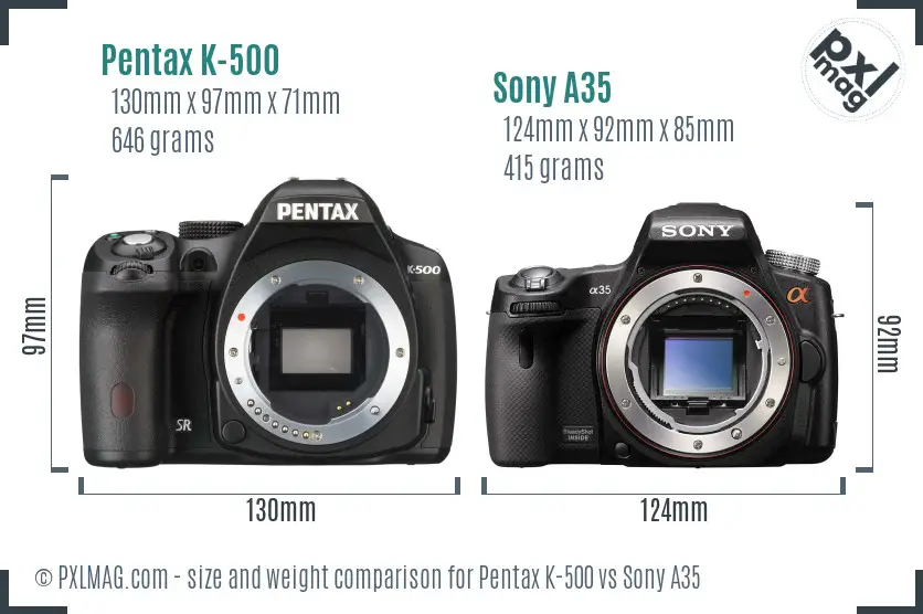 Pentax K-500 vs Sony A35 size comparison