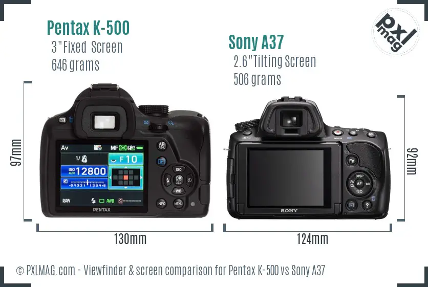 Pentax K-500 vs Sony A37 Screen and Viewfinder comparison