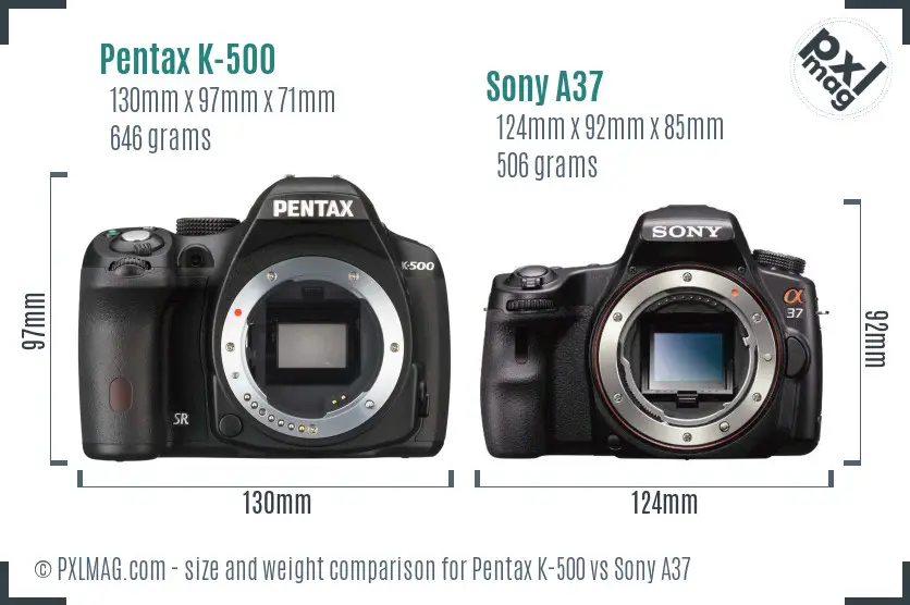 Pentax K-500 vs Sony A37 size comparison