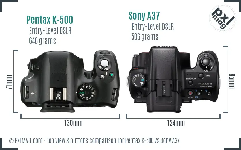 Pentax K-500 vs Sony A37 top view buttons comparison