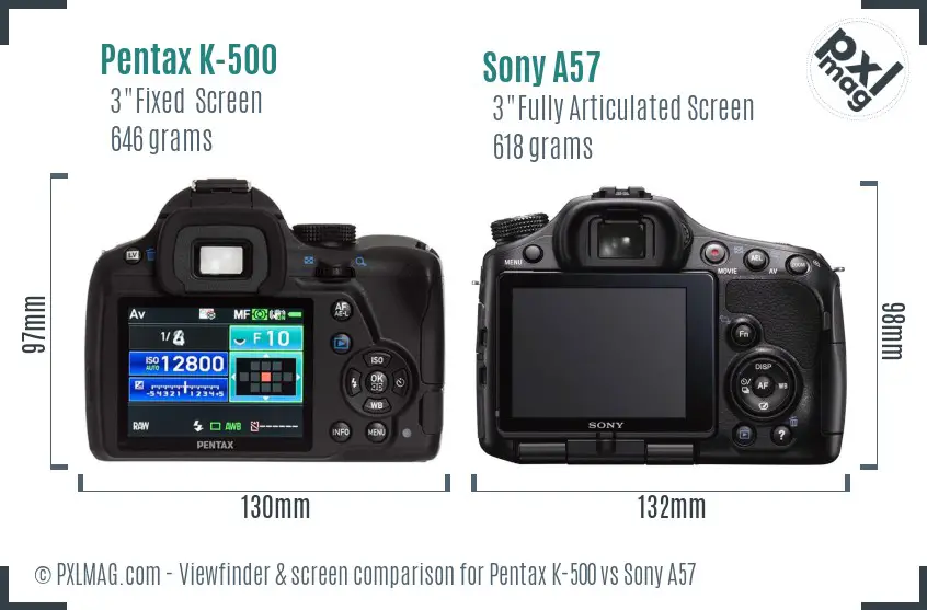 Pentax K-500 vs Sony A57 Screen and Viewfinder comparison