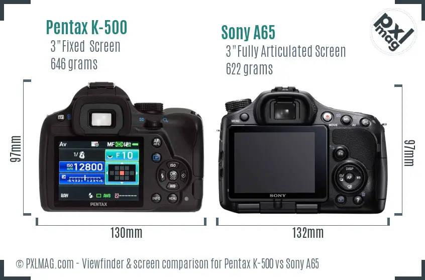 Pentax K-500 vs Sony A65 Screen and Viewfinder comparison