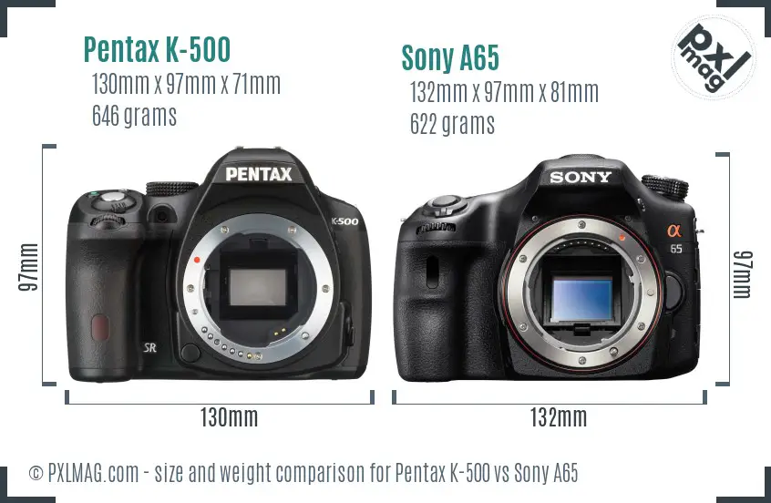 Pentax K-500 vs Sony A65 size comparison