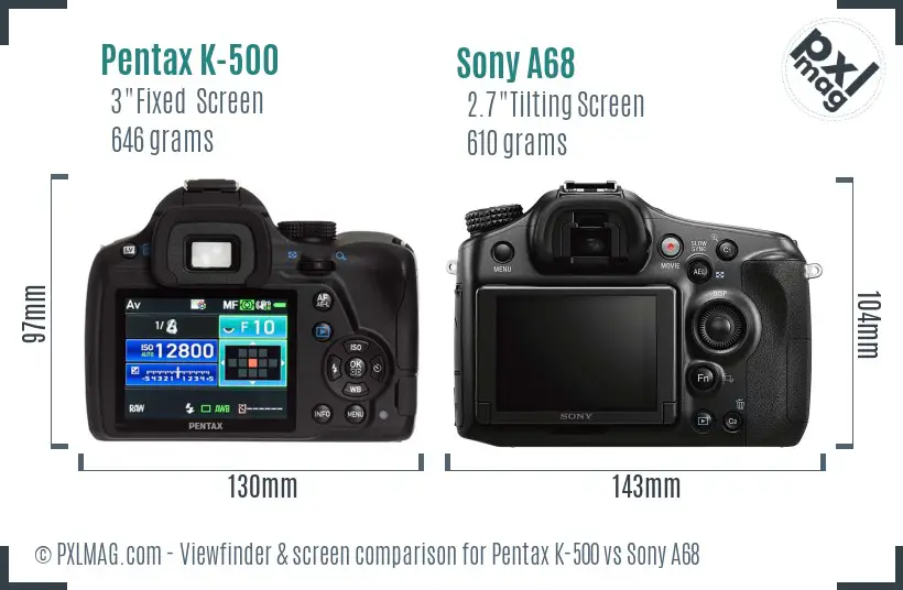 Pentax K-500 vs Sony A68 Screen and Viewfinder comparison
