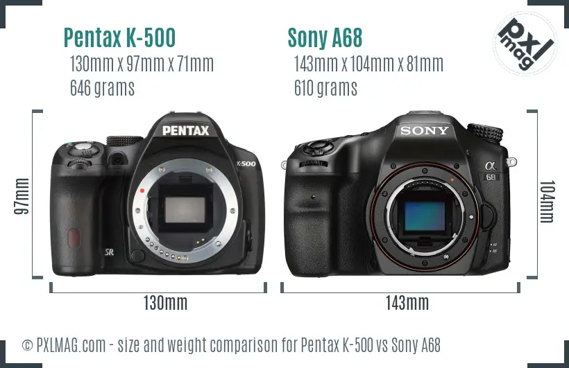Pentax K-500 vs Sony A68 size comparison