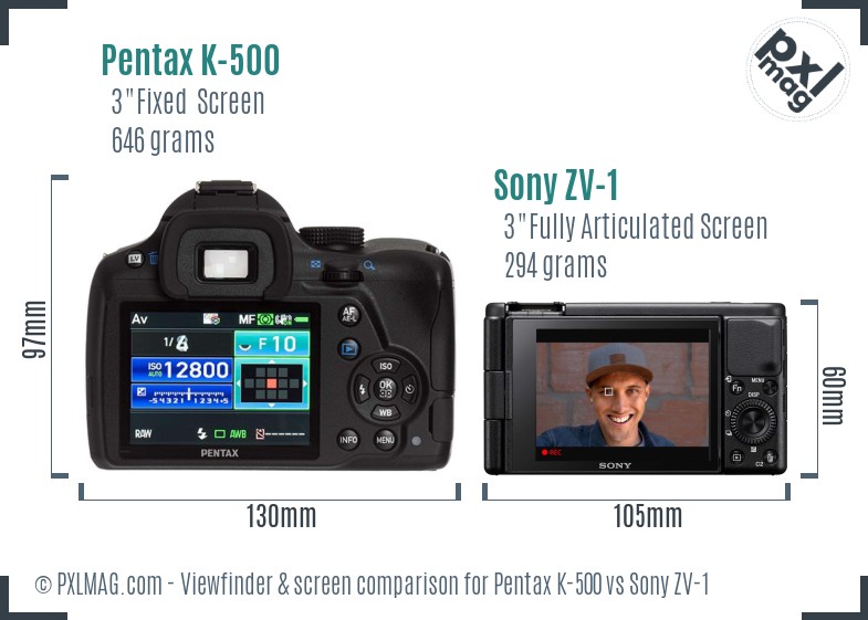 Pentax K-500 vs Sony ZV-1 Screen and Viewfinder comparison