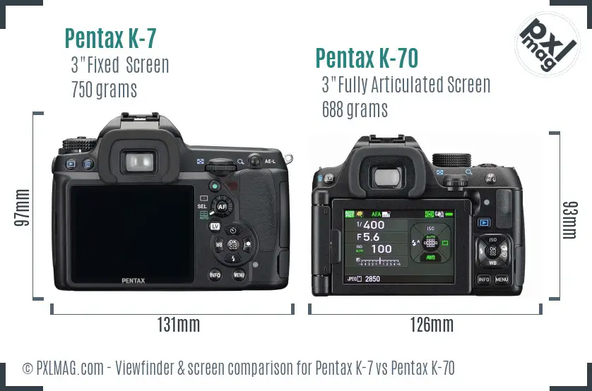 Pentax K-7 vs Pentax K-70 Screen and Viewfinder comparison