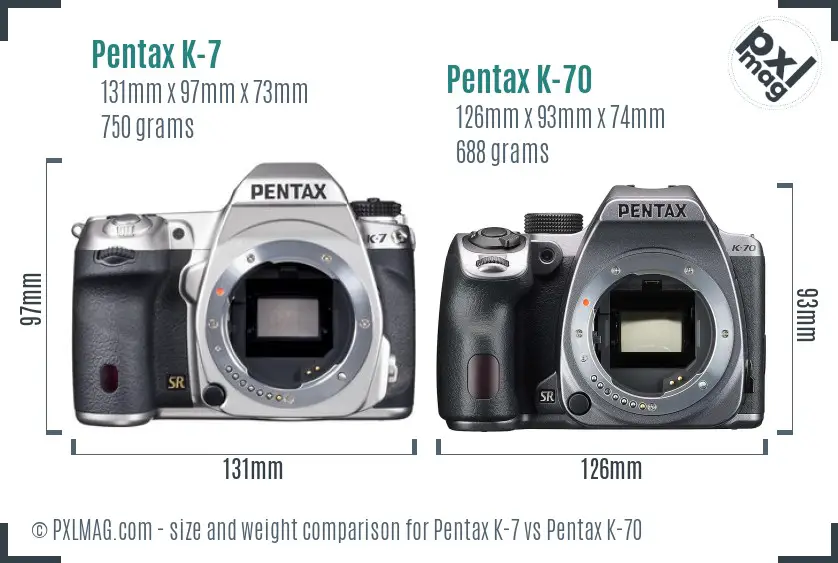 Pentax K-7 vs Pentax K-70 size comparison