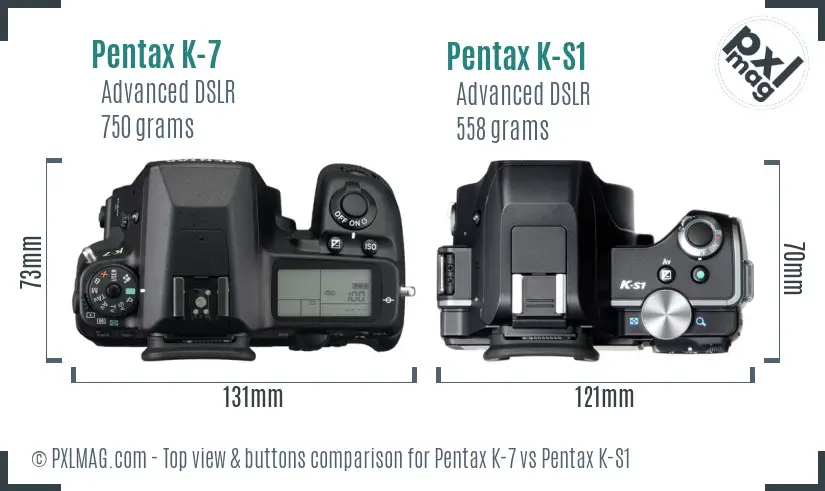 Pentax K-7 vs Pentax K-S1 top view buttons comparison