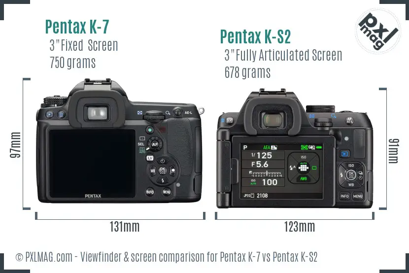 Pentax K-7 vs Pentax K-S2 Screen and Viewfinder comparison