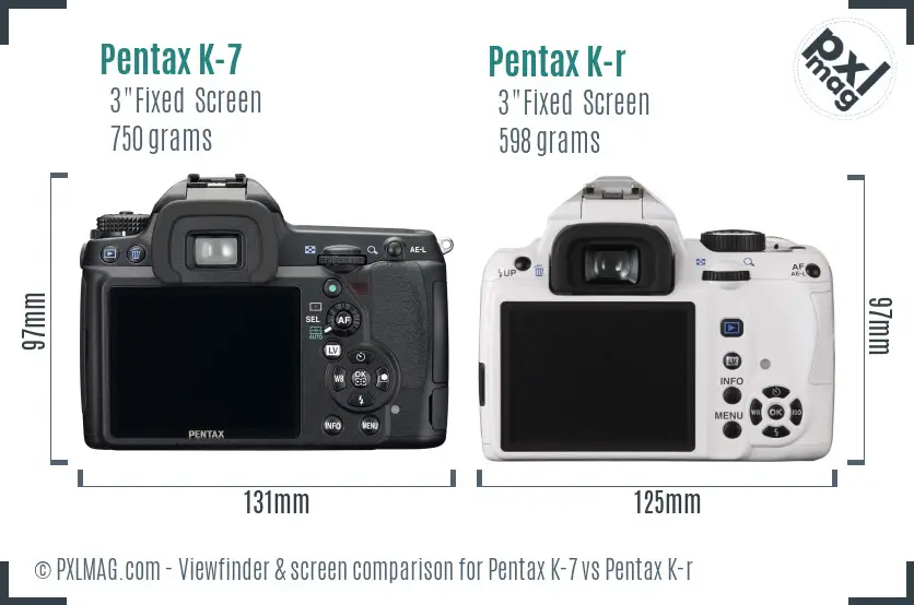 Pentax K-7 vs Pentax K-r Screen and Viewfinder comparison