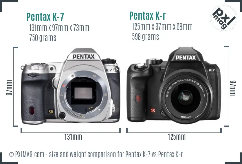 Pentax K-7 vs Pentax K-r size comparison