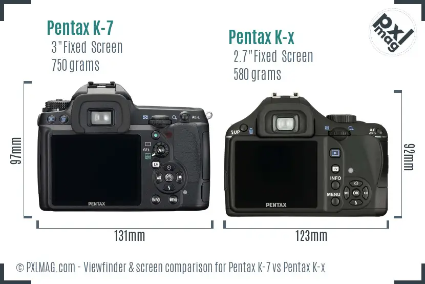 Pentax K-7 vs Pentax K-x Screen and Viewfinder comparison