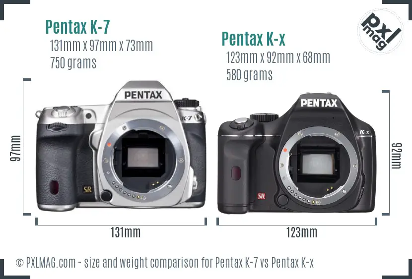 Pentax K-7 vs Pentax K-x size comparison