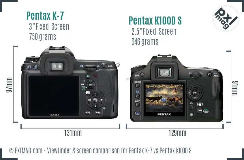 Pentax K-7 vs Pentax K100D S Screen and Viewfinder comparison