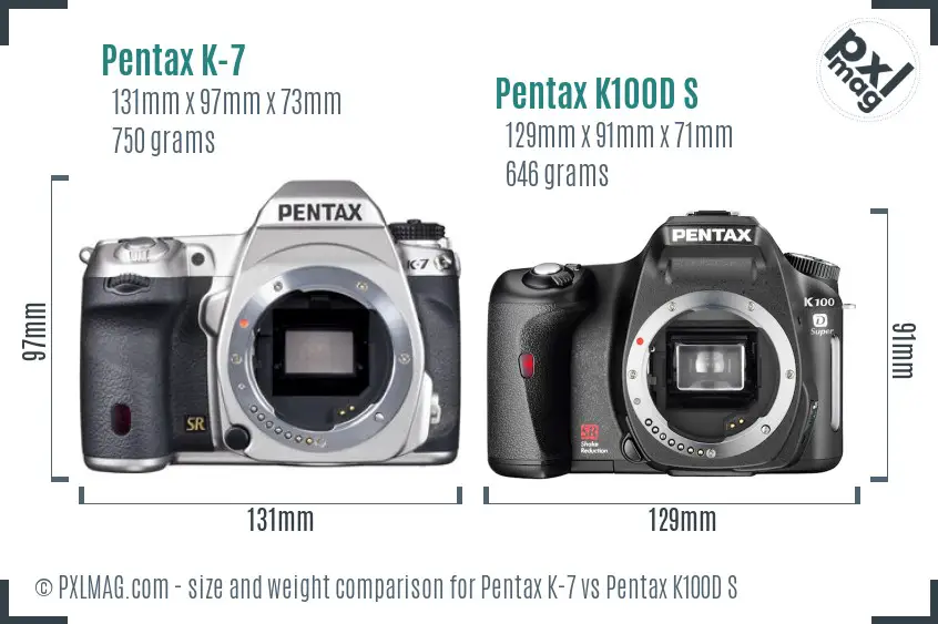 Pentax K-7 vs Pentax K100D S size comparison