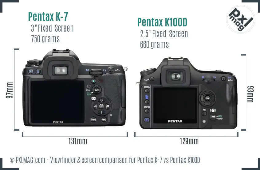 Pentax K-7 vs Pentax K100D Screen and Viewfinder comparison