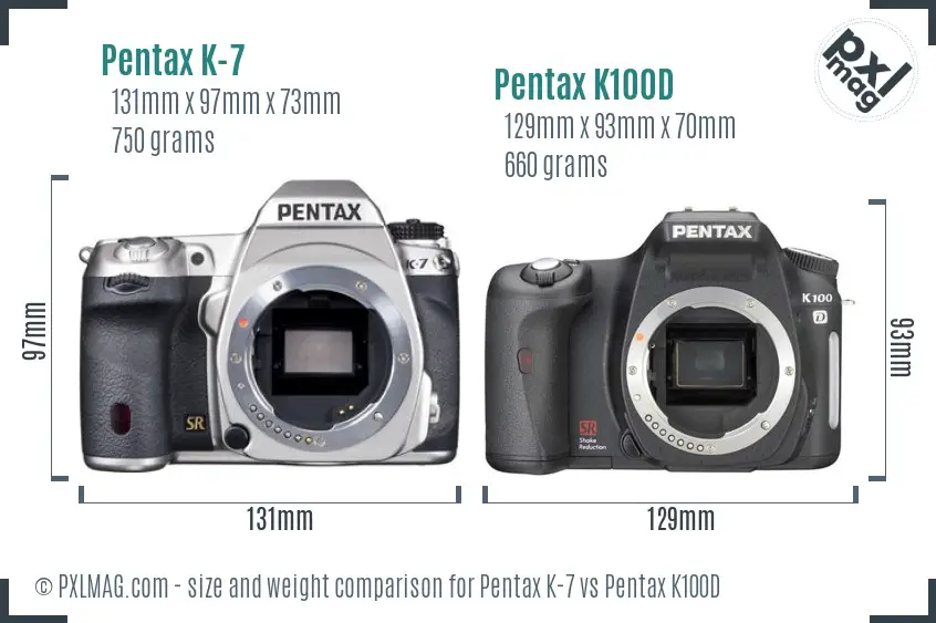 Pentax K-7 vs Pentax K100D size comparison