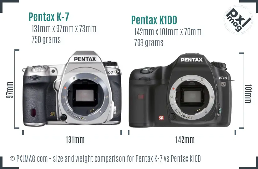 Pentax K-7 vs Pentax K10D size comparison