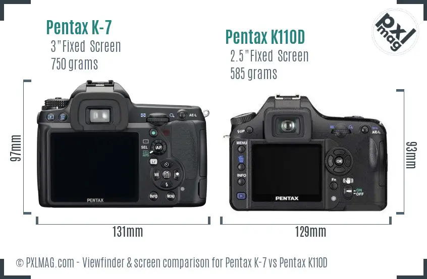 Pentax K-7 vs Pentax K110D Screen and Viewfinder comparison