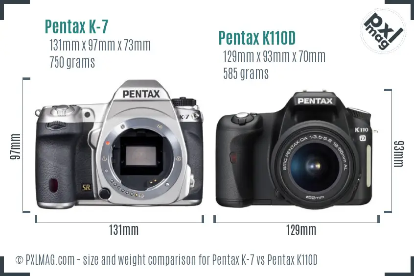 Pentax K-7 vs Pentax K110D size comparison