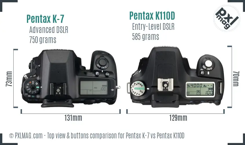 Pentax K-7 vs Pentax K110D top view buttons comparison