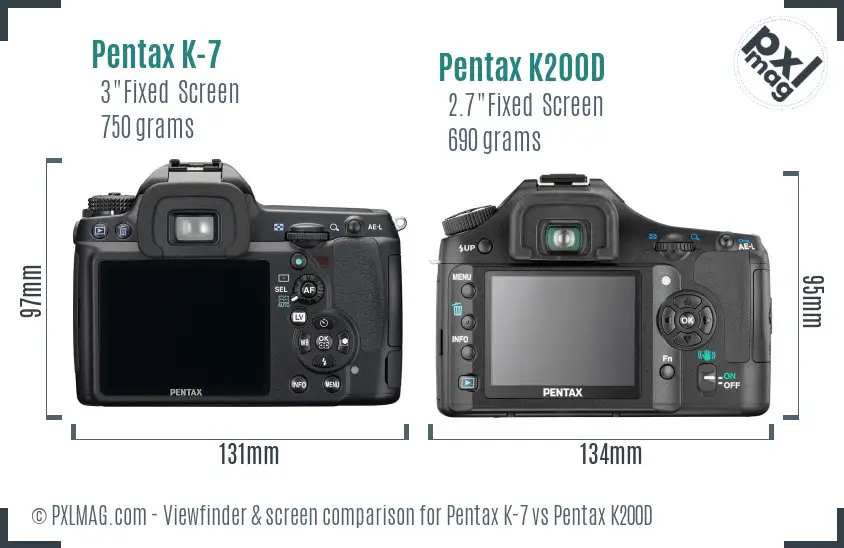 Pentax K-7 vs Pentax K200D Screen and Viewfinder comparison