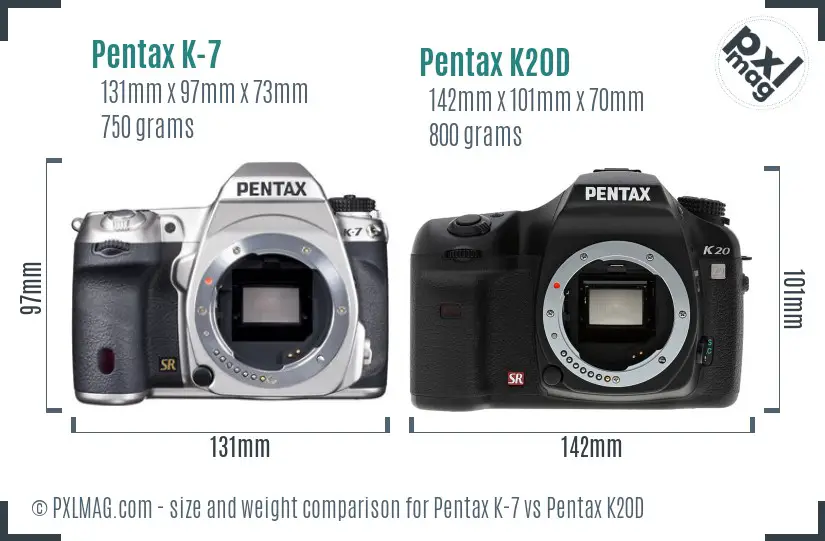 Pentax K-7 vs Pentax K20D size comparison
