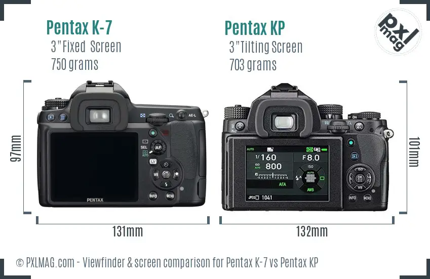 Pentax K-7 vs Pentax KP Screen and Viewfinder comparison