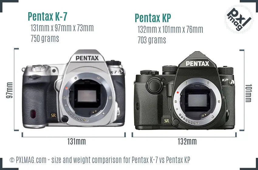 Pentax K-7 vs Pentax KP size comparison