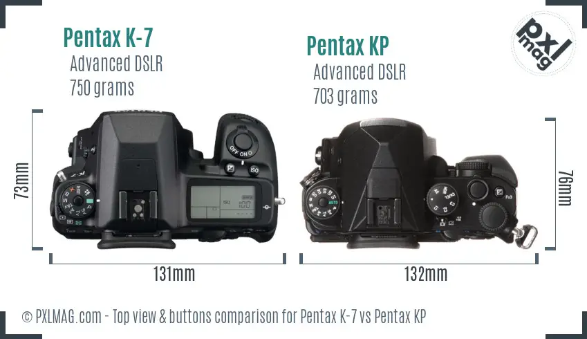Pentax K-7 vs Pentax KP top view buttons comparison