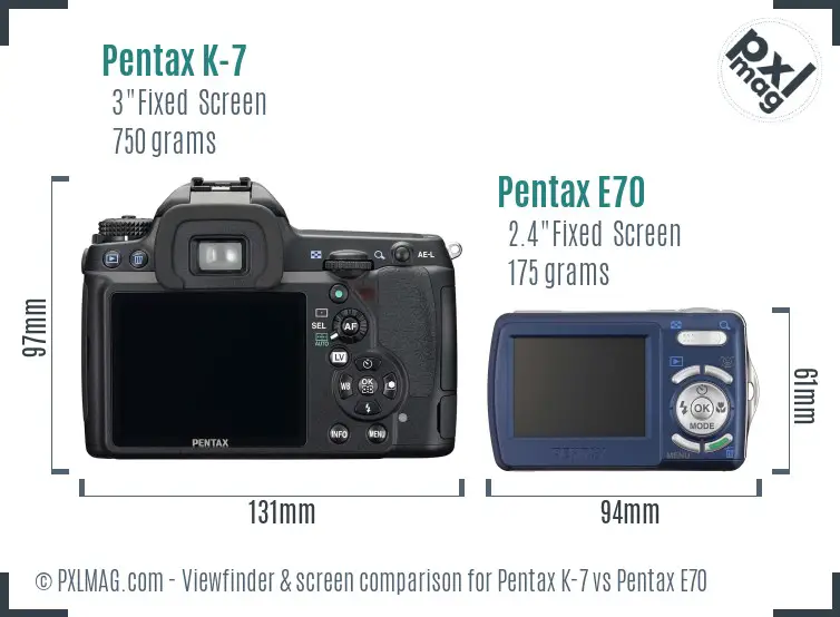 Pentax K-7 vs Pentax E70 Screen and Viewfinder comparison