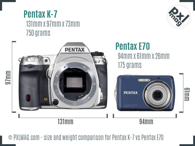 Pentax K-7 vs Pentax E70 size comparison